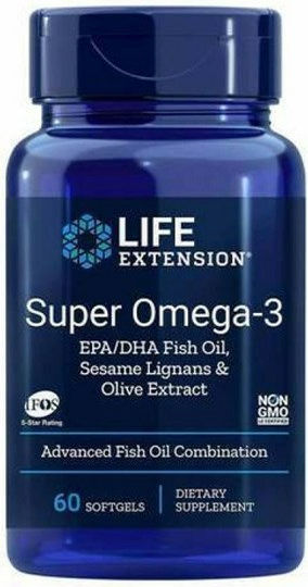 Life Extension Super Omega 3 Fish Oil EPA/DHA Fish Oil Sesame Lignans & Olive Extract 60 softgels