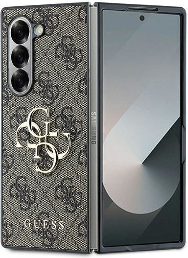 Guess Metal Logo Umschlag Rückseite Kunststoff / Leder / Silikon Braun (Z Fold6, Vermutung)