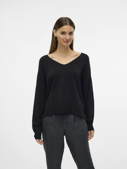 Vero Moda Damen Langarm Pullover mit V-Ausschnitt Black