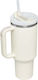 Lifegreen Ανακυκλώσιμο Handled Tumbler Θερμός Ανοξείδωτο / Πλαστικό BPA Free 900ml Cream με Καλαμάκι και Λαβή