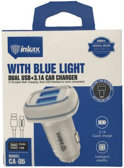 Inkax CA-05 Φορτιστής Αυτοκινήτου με μία Θύρα: 1xUSB μαζί με Καλώδιο Micro-USB Λευκός