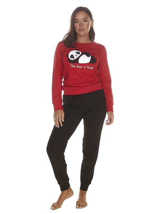 Damen Pyjama Panda-Logo Rot