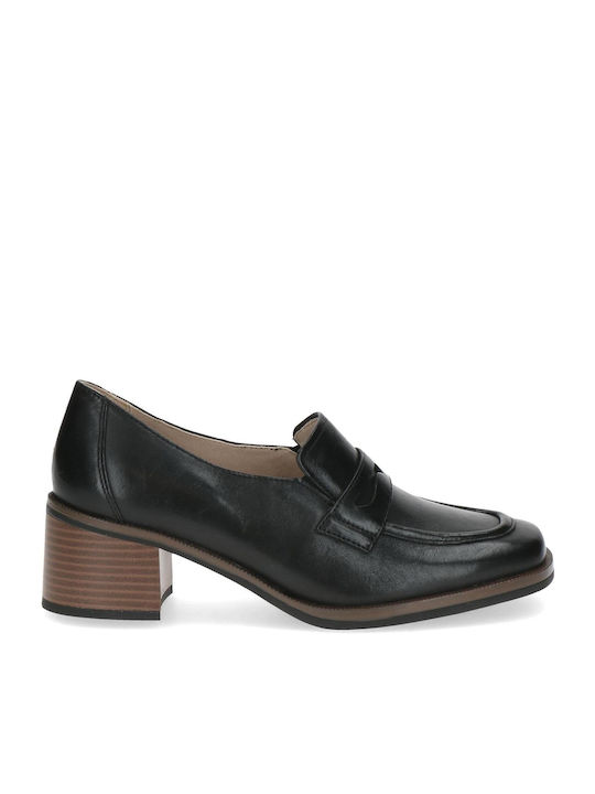 Caprice Leather Women's Loafers in Black Color