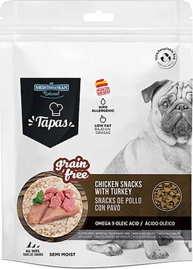 Mediterranean Natural Tapas Dog Treats Without Grains and Gluten Free with Chicken Turkey Meat and Fish 150g