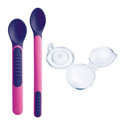 Mam Baby Set with Spoons with Temperature Indicator made of Plastic in Case Fuchsia-Purple 2pcs