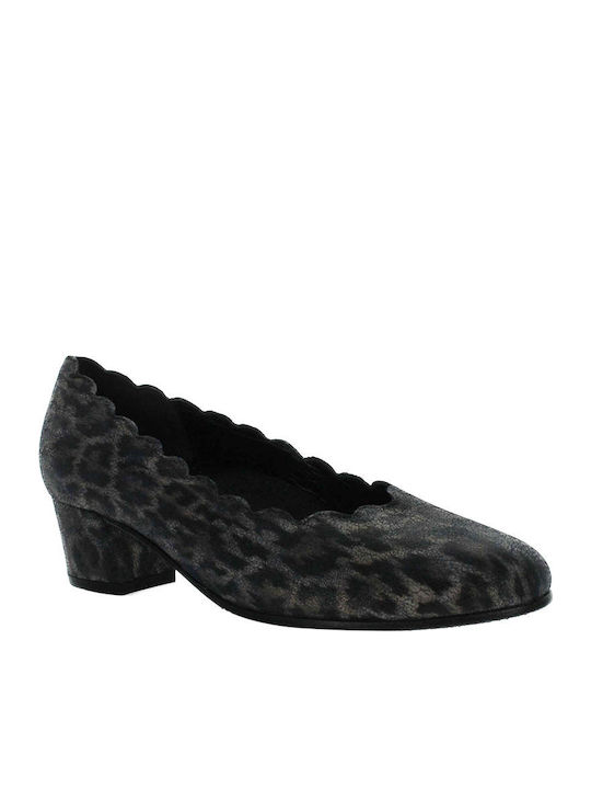 Δερμάτινες Γόβες με Χαμηλό Τακούνι Animal Print Μαύρες