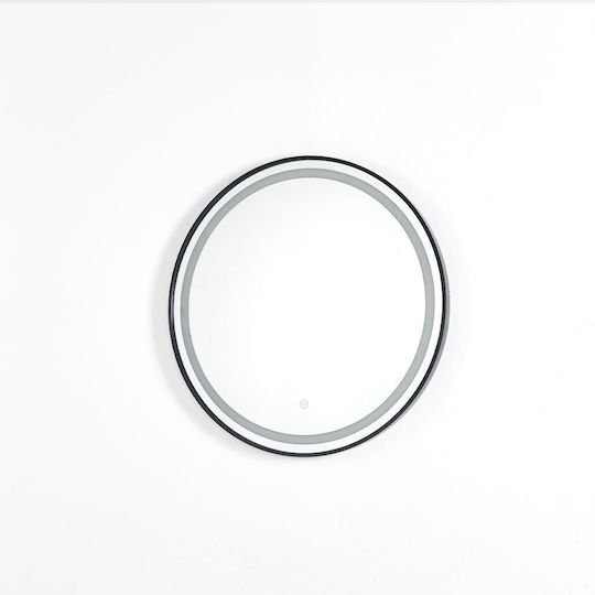 Next Wall Mirror with Black Metallic Frame & LED Lighting Diameter 60cm 1pcs