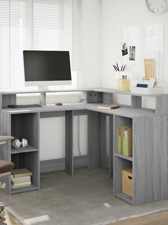 Ecke Schreibtisch Holz Grey Sonoma mit LED & US...