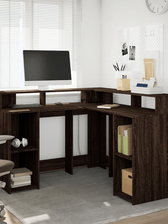 Ecke Schreibtisch Holz Brown Oak mit LED & USB-...