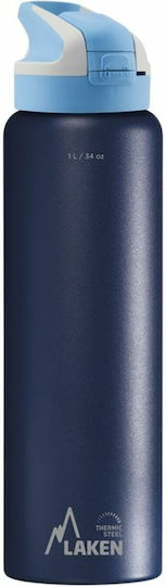 Laken Μπουκάλι Θερμός Ανοξείδωτο / Πλαστικό BPA Free 1lt Μπλε με Καλαμάκι