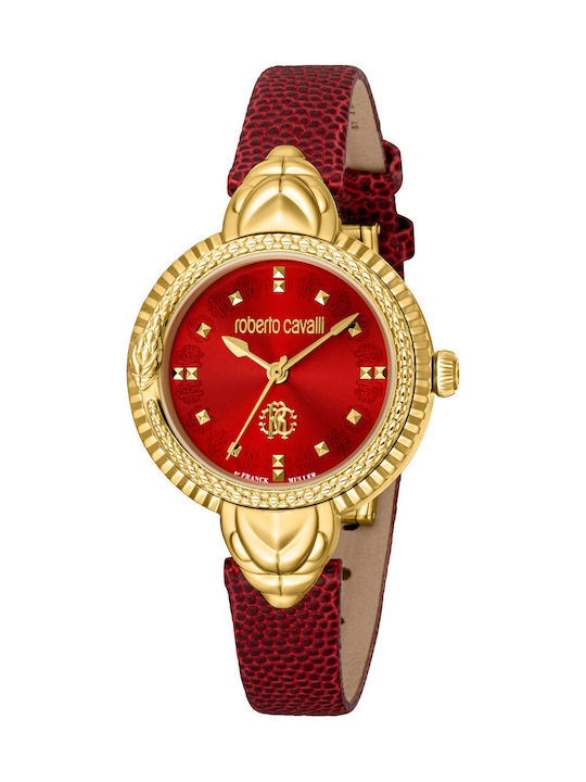 Roberto Cavalli By Franck Muller Ceas Dama Baterie Cu Curea Din Piele Burgundy