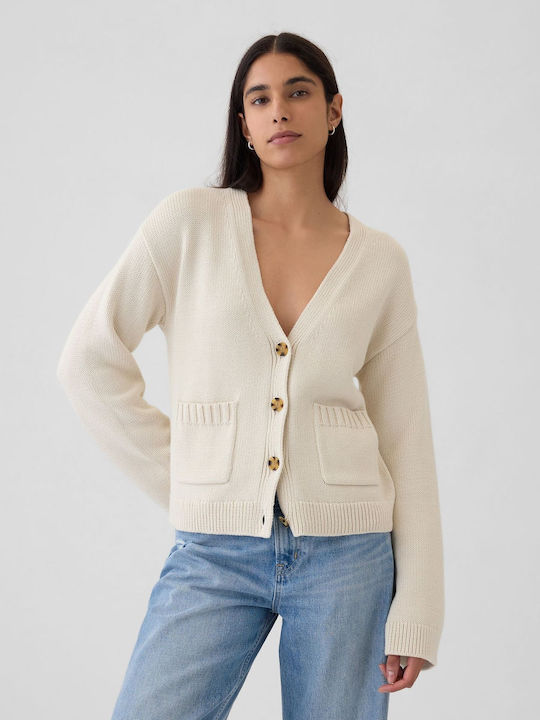 Women's Knitted Cardigan with Buttons Cream Beige