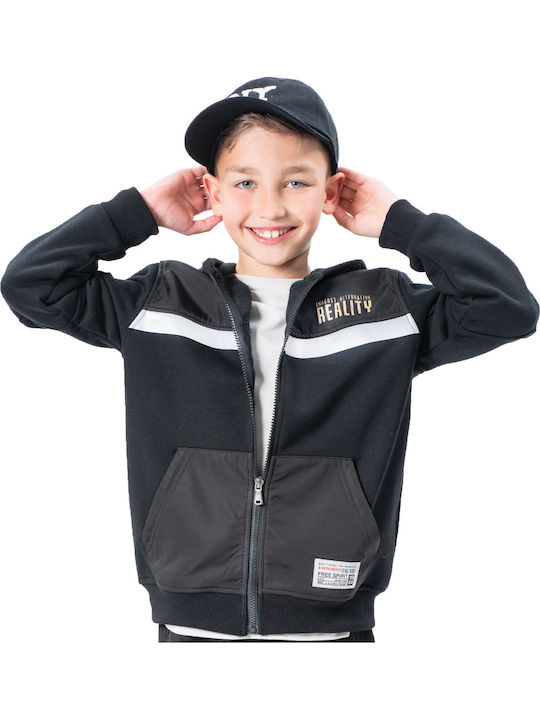 Kids Sweatshirt Cardigan Cotton with Hood Black