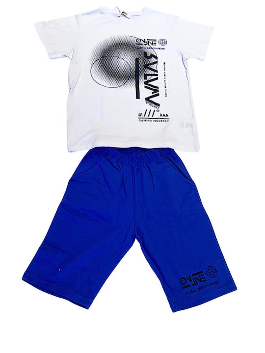 Kids' Set with Shorts Summer 2pcs White, Royal Blue