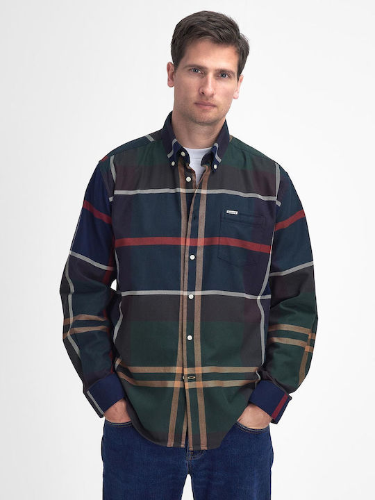 Barbour Men's Shirt Long Sleeve Cotton Checked Blue Green