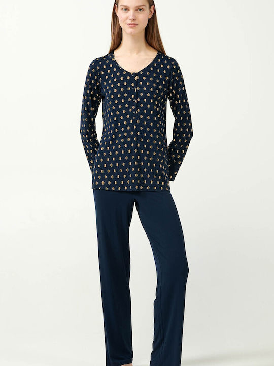 Vamp Winter Damen Pyjama-Set Blue