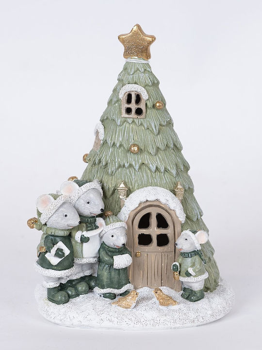 Christmas Decorative Illuminated Plastic Tree 17cm Battery Green Tree with Mice