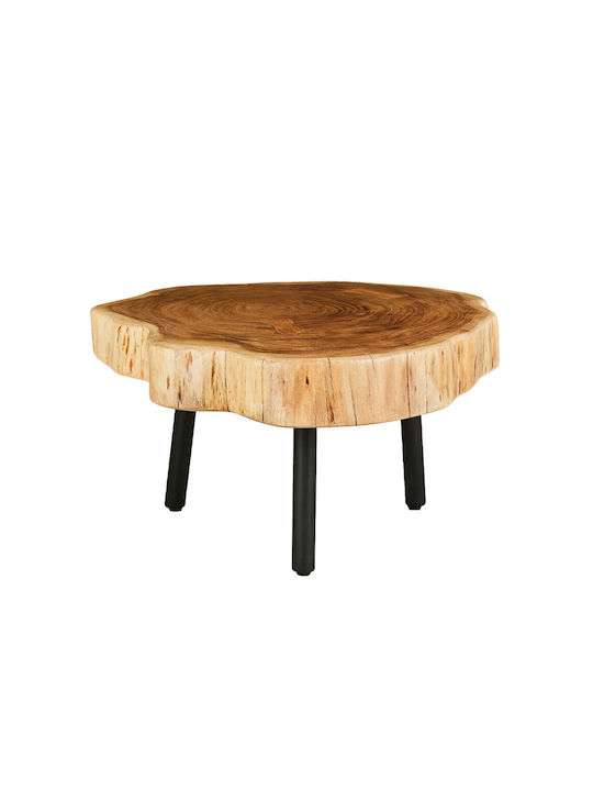 Round Coffee Table Raw made of Solid Wood Natural L80xW80xH40cm