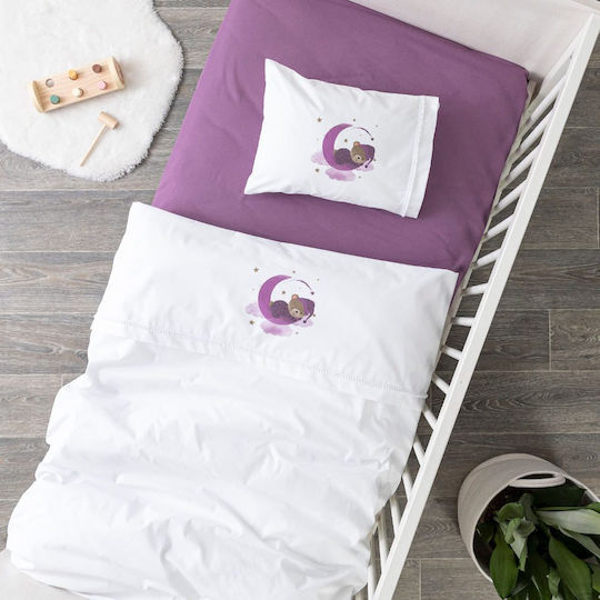 Borea Sleeping Bear Baby Sheets Set Crib Cotton Purple 120x160cm 3pcs