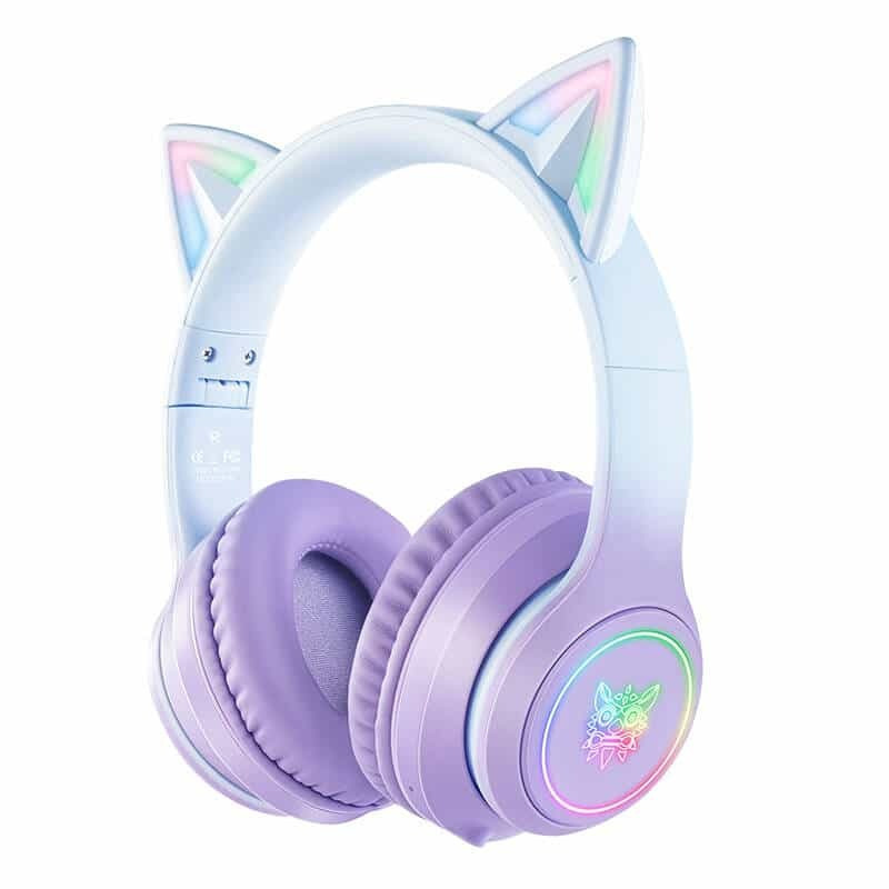 ONIKUMA Ασύρματα Ακουστικά Gaming B90 με Αυτιά Γάτας (Γαλάζιο/Μοβ)