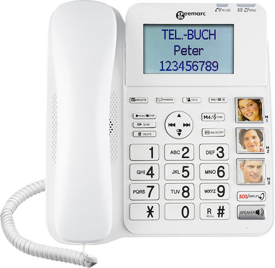 Telefon amplificat pentru seniori Geemarc 50db, butoane mari, Geemarc Cl595, alb