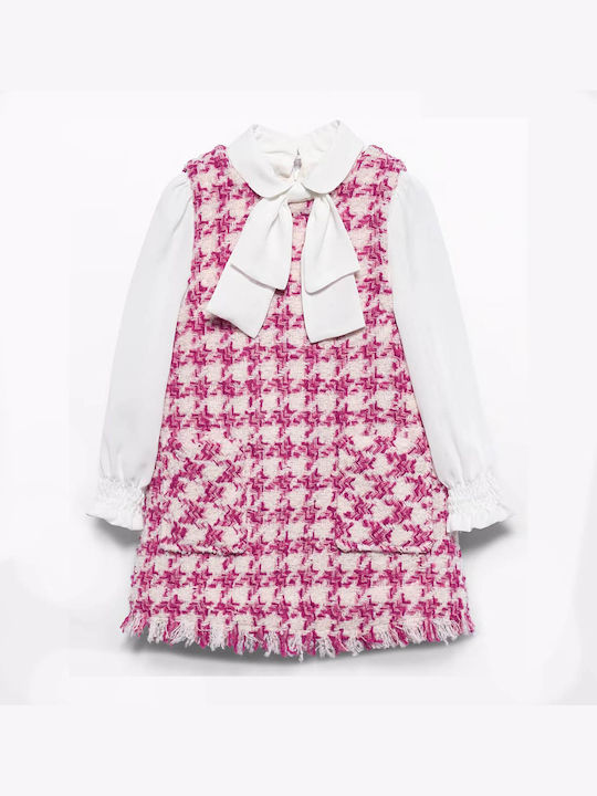 Abel & Lula Kids Dress Checked Fuchsia/White