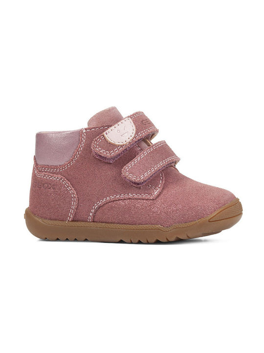 Geox Kids Leather Boots with Hoop & Loop Closure Pink