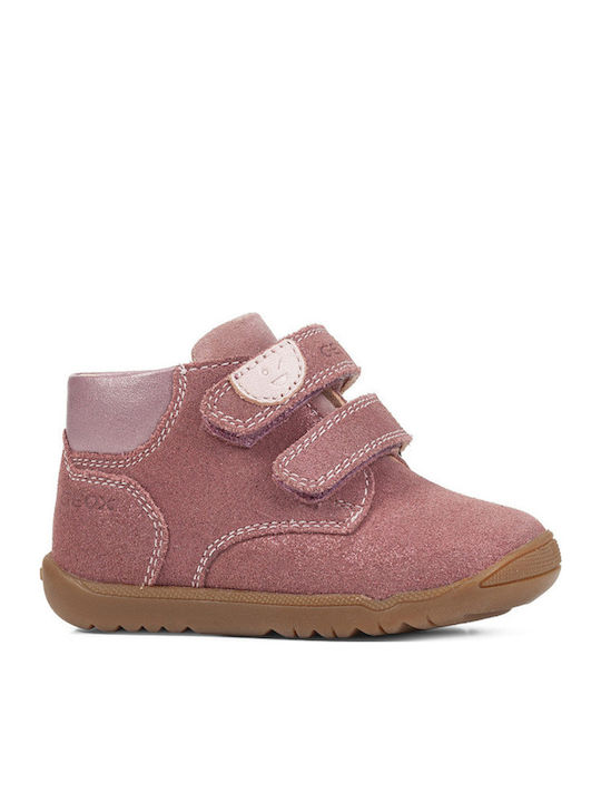 MACCHIA Leather Kids Boots with Velcro Pink