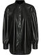 Long Sleeve Women's Leather Shirt Black