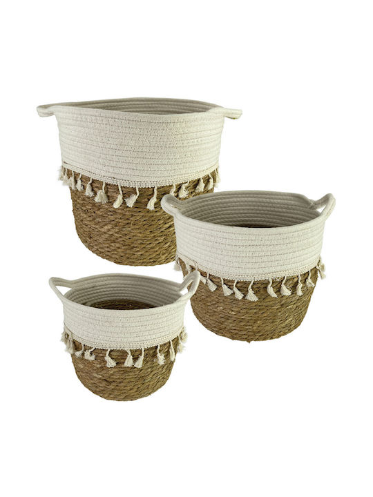 Set of Decorative Baskets Straw Ecru 3pcs 05-00-94420 Marhome