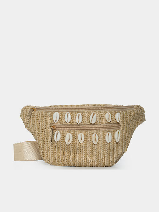 Strohtasche mit Muscheln in Beige Einheitsgröße