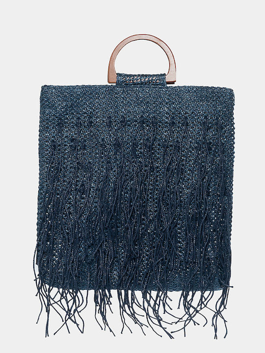 Strohtasche mit Fransen in Marineblau Einheitsgröße