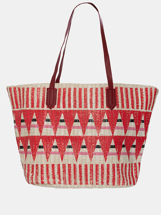 Strohtasche Roter Druck Rot Einheitsgröße