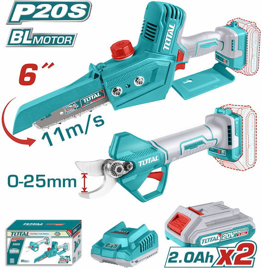 Total Set Chainsaw & Pruning Shear Brushless 20V with 2 Batteries 2Ah