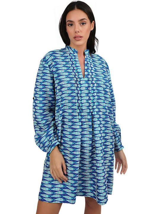 Kurzes handgefertigtes türkisfarbenes Hemdkleid für Damen