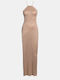 Maxi Ärmelloses Strickkleid Beige Beige