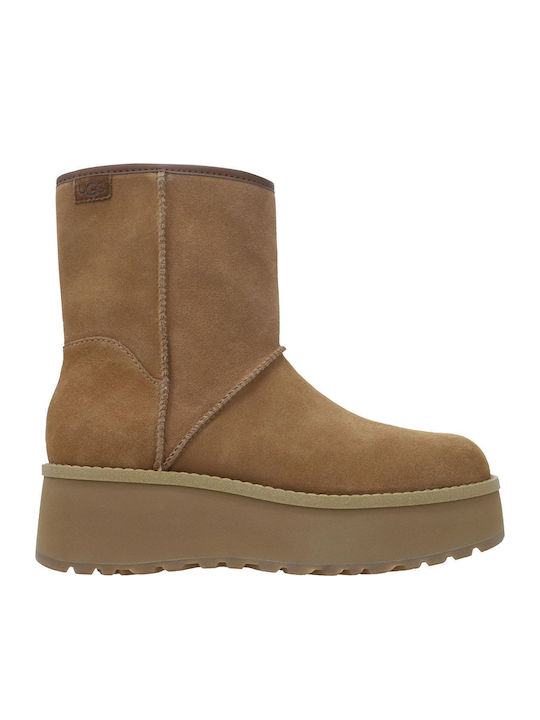 CityFunc Mid Leather Women's Ankle Boots Brown