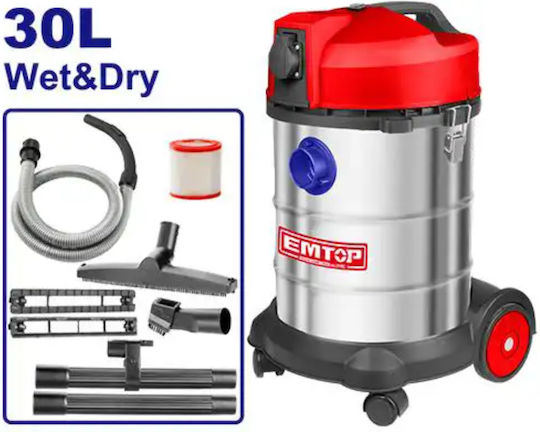Emtop Staubsauger Flüssigkeiten / Feststoffe 1400W mit Edelstahl Behälter 30Es