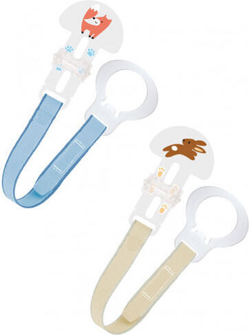 Mam Pacifier Ribbon Fabric Bear Bunny Light Blue Beige Multicolor 2 Pieces