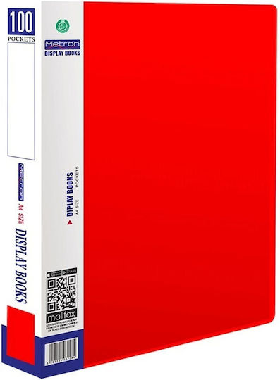 Metron Clipboard Flexible with 100 plastic sleeves Slides for Paper A4 Red 1pcs