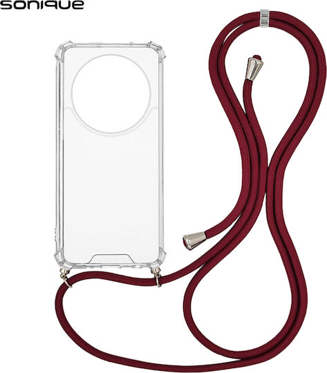 Sonique Armor Clear Silicone Case with Lanyard for Honor Magic6 Lite 5G Bordeaux