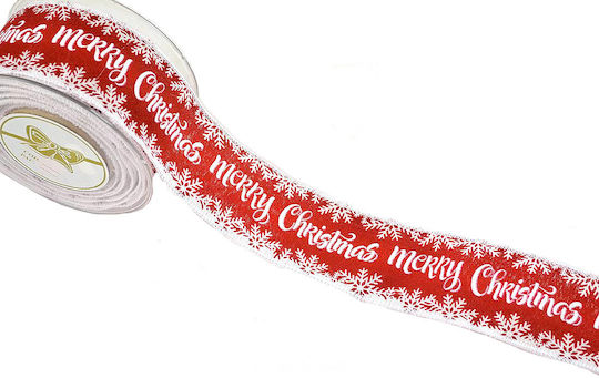 Panglică de Crăciun "Merry Christmas" Fulgi de zăpadă 5,5cm 9m T877