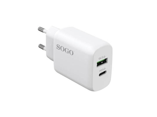 Sogo Φορτιστής Χωρίς Καλώδιο GaN με Θύρα USB-A και Θύρα USB-C 30W Power Delivery / Quick Charge 3.0 Λευκός (CAR-SS-18715)
