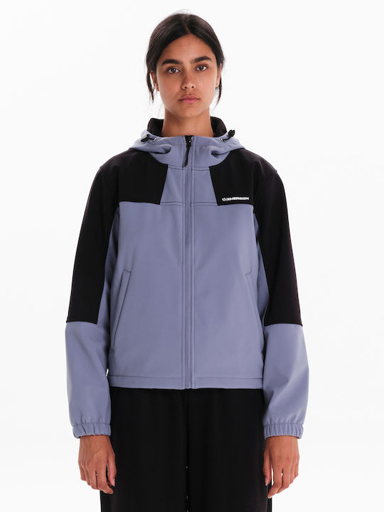 Women's Short Lifestyle Jacket for Winter with Hood Dusty Violet/black