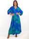 Kaftan Shirt Dress Coral Blue-Green