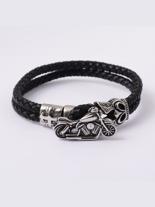 Leather Bracelet Silver Steel Machine 1pc