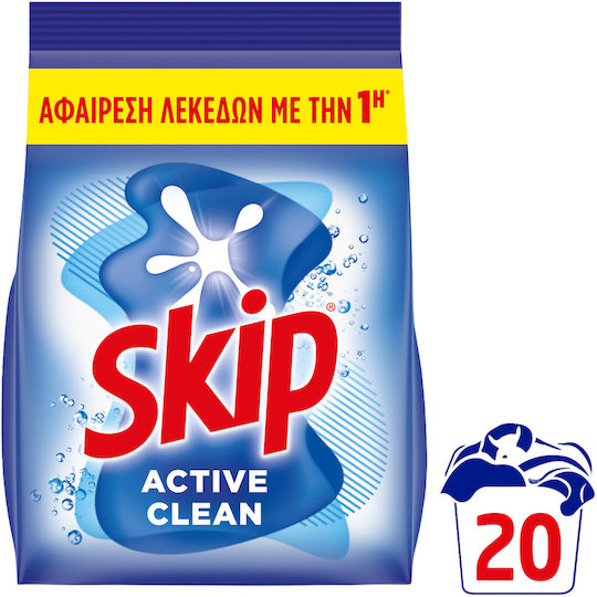 Skip Active Clean Απορρυπαντικό Ρούχων σε Σκόνη 1.3kg (20 Μεζούρες)