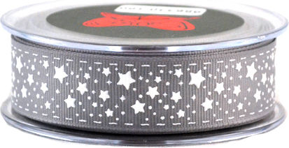 Panglică Grosgrain cu Stele 4cm 9m Gri