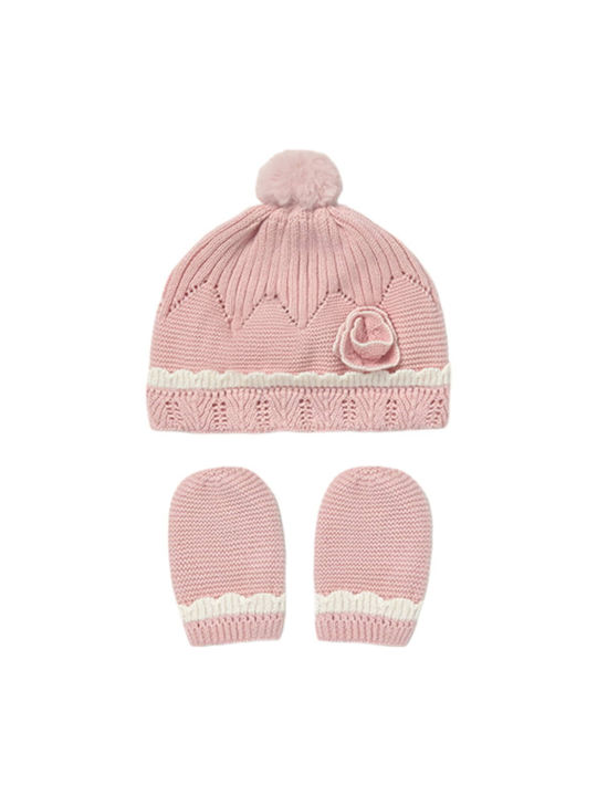 Mayoral Kids Beanie Set with Gloves Knitted Pink