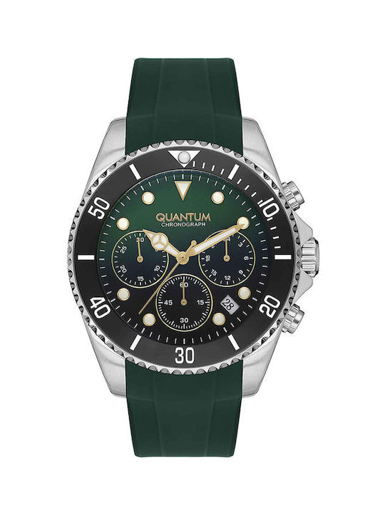 Quantum Watch Chronograph Battery with Green Rubber Strap